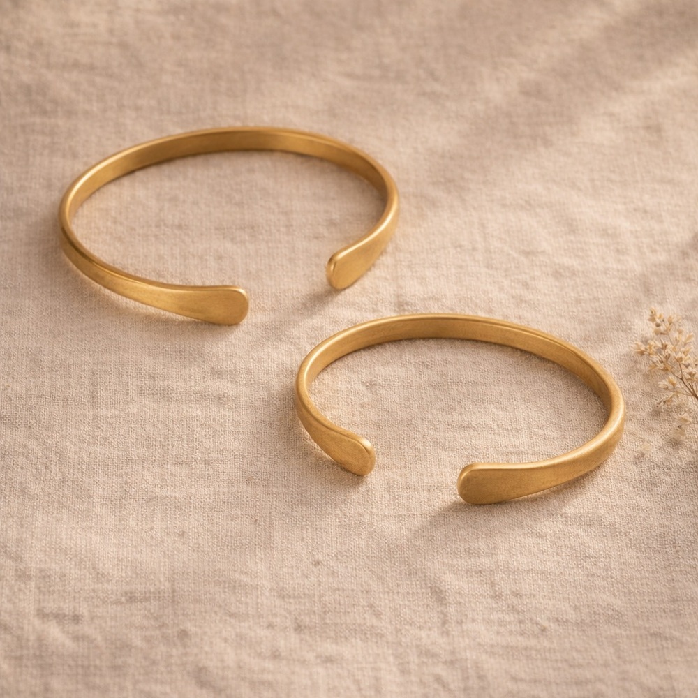 Pair Solid Brass Handmade Open Cuffs Paddle Terminal Artisan Minimalist Gold